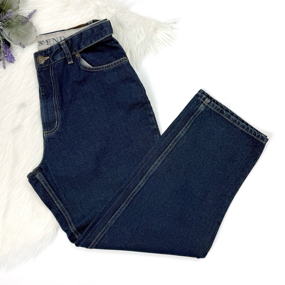 Lands' End Women's Rigid Relax Fit Jeans Rinsed Dark Indigo Size 8 Petite
